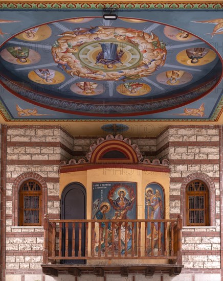 Ceiling painting and wall painting, balcony, Katholikon, Monastery of St Theodora, Thessaloniki,