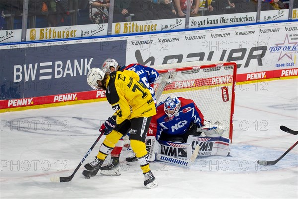 23.02.2024, DEL, German Ice Hockey League, 48th matchday) : Adler Mannheim (yellow jerseys) against