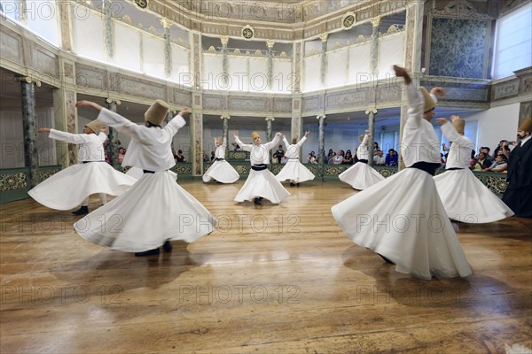Dancing dervishes, dervish dance Sema, Mevlevihanesi Muezesi at Istiklal Caddesi, Istanbul,