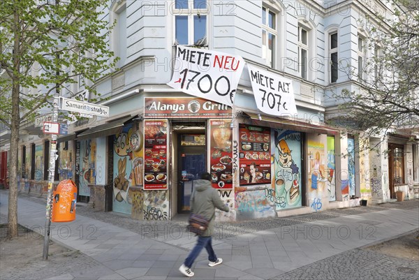 Tenant protest at a block of flats in Berlin's Friedrichshain district. The rent is to be increased