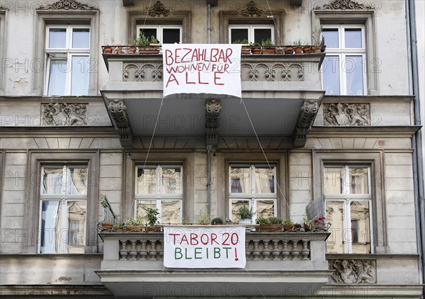 Protest by a tenants' initiative in Berlin's Kreuzberg neighbourhood. The building at Taborstrasse