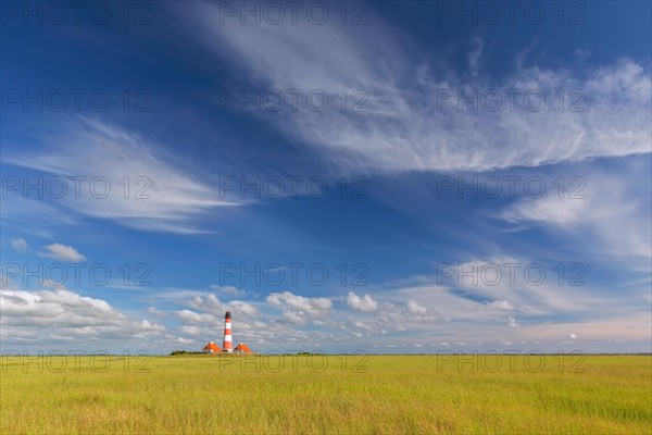 Lighthouse Westerhever, Leuchtturm Westerheversand in summer, Wadden Sea National Park, North