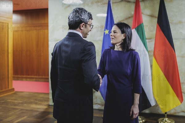 (R-L) Annalena Baerbock (Alliance 90/The Greens), Federal Foreign Minister, and Sheikh Abdullah bin