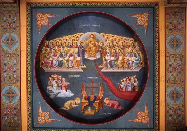Close-up, ceiling painting, Katholikon, Monastery of St Theodora, Thessaloniki, Macedonia, Greece,