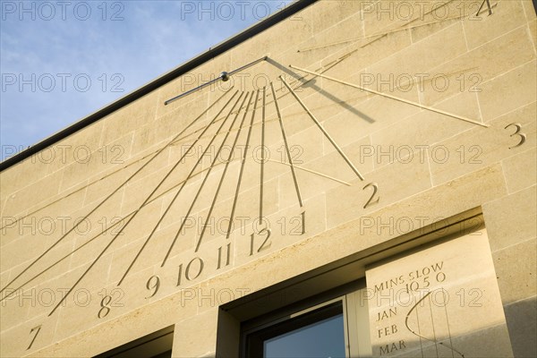 Modern sun dial clock Foundress Court sundial in Pembroke College, University of Cambridge,