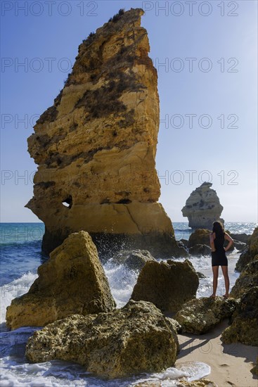 Young woman on summer holiday, emotion, rock, distance, view, sun, summer, summer holiday, holiday