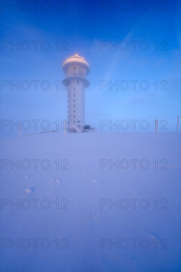 Winter on the Feldberg, Feldberg tower sunrise, Breisgau-Hochschwarzwald district,