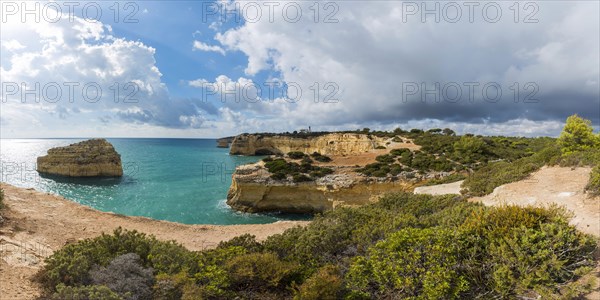 Rocky coast in the Algarve, summer holiday, weather, sunny, Atlantic, panorama, summer holiday,