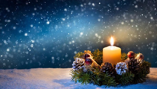 Ai generated, Advent wreath with burning candles, Christmas time, Christmas decoration, First
