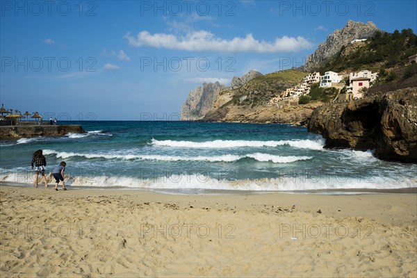 Cala de Sant Vicenc beach and Cape Formentor, Pollenca, Serra de Tramuntana, Majorca, Balearic