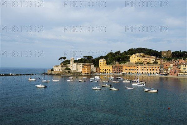 Village with beach and colourful houses by the sea, Baia del Silenzio, Sestri Levante, Province of