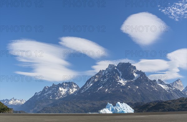 Iceberg and cloud formation, Lago Grey, Torres del Paine National Park, Parque Nacional Torres del