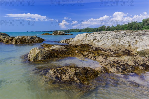 Rocky beach landscape at Silent beach in Khao lak, beach, stone beach, panorama, beach panorama,