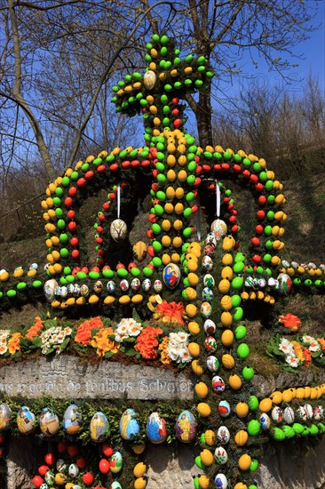 Easter fountain in Tiefenpoelz near Heiligenstadt, Bamberg district, Franconian Switzerland, Upper