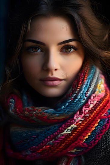 Hand knitted scarf uneven stitches mismatched colors symbolizing makers warmth and love, AI