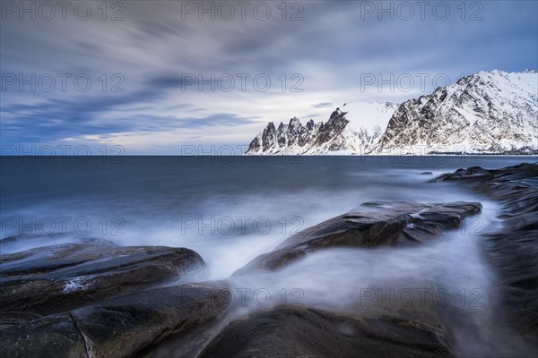 Rocky coast of Tungeneset, Devil's Teeth, Devil's Teeth, Okshornan, Steinfjorden, Senja Island,