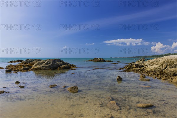 Rocky beach landscape at Silent beach in Khao lak, beach, stone beach, panorama, beach panorama,