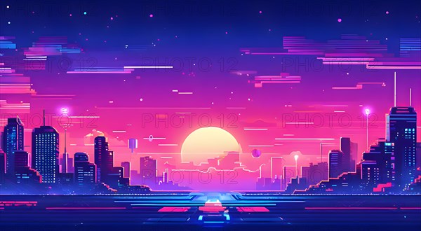 Website header blending retro pixel style elements and modern graphics pixelated icons, AI