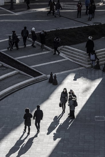 Sunlight floods the inner courtyard of the Fisherman's Bastion, travel, city trip, tourism, light,