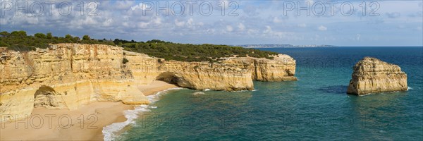 Beach section with rocky coast at the Algarve, summer holiday, weather, sunny, Atlantic, panorama,