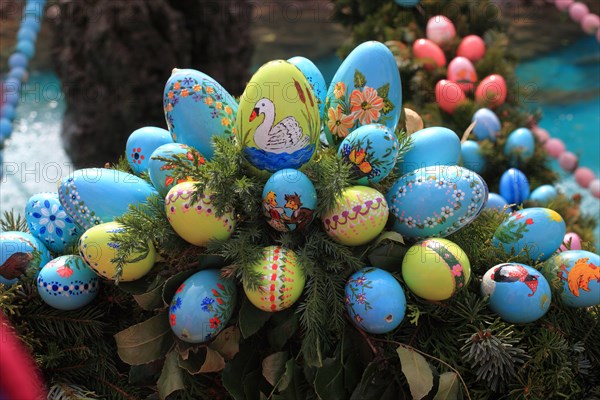 Detail of an Easter fountain in Franconian Switzerland, Bamberg district, Upper Franconia, Germany,