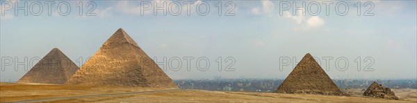 Pyramids of Giza, desert, wonder of the world, building, panorama, monument, architecture,