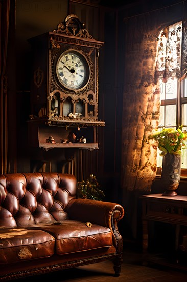 Vintage cuckoo clock peeling paint rusty textures testament to its history and character, AI