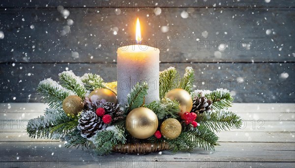 Ai generated, Advent wreath with burning candles, Christmas time, Christmas decoration, 1st Advent,