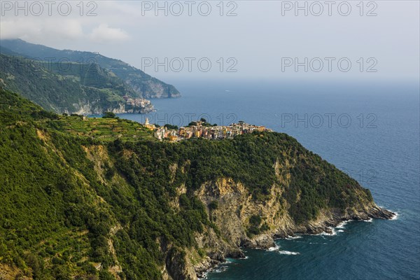 Village with colourful houses by the sea, Corniglia, UNESCO World Heritage Site, Cinque Terre,