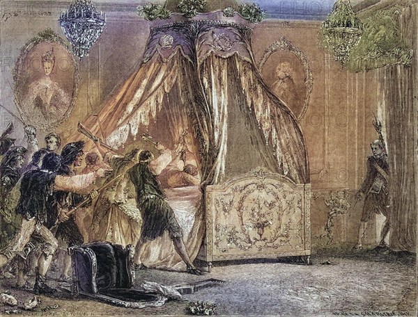 The Queen's bedchamber is stormed, 5 October 1789, Versailles, France, Historical, Digitally