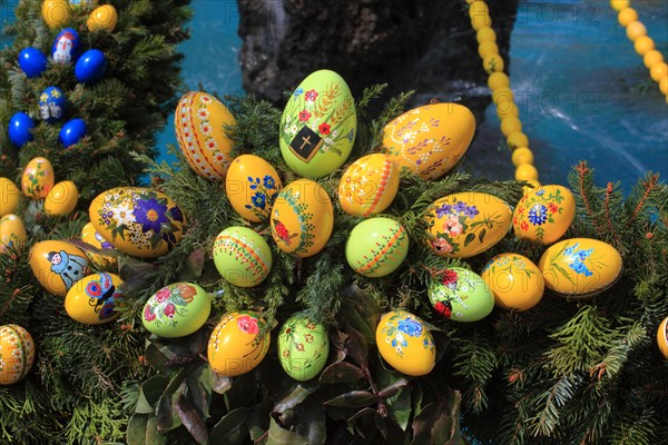 Detail of an Easter fountain in Franconian Switzerland, Bamberg district, Upper Franconia, Germany,