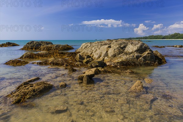 Rocky beach landscape at Silent beach in Khao lak, beach, stone beach, panorama, beach panorama,