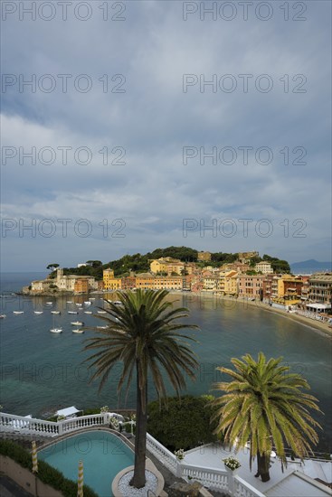 Village with beach and colourful houses by the sea, Baia del Silenzio, Sestri Levante, Province of
