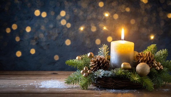Ai generated, Advent wreath with burning candles, Christmas time, Christmas decoration, 1st Advent,