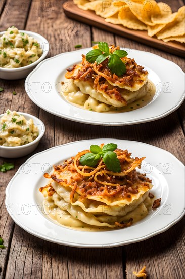 The rustic wooden table groans under the weight of the thick Maultaschen, garnished with