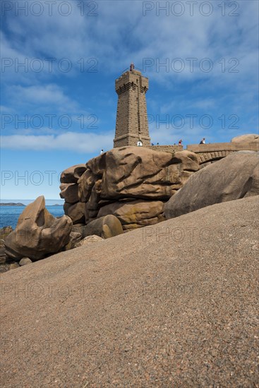 Lighthouse and granite rock, Phare de Ploumanac'h, Phare de Mean Ruz, Cote de Granit Rose,