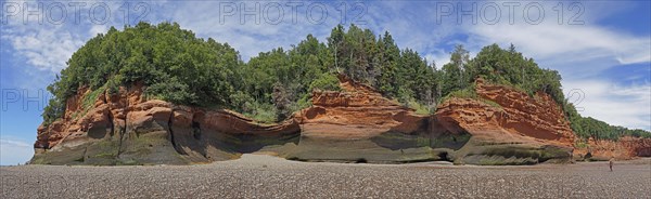 Panorama, wooded cliffs, red sandstone, Five Islands Provincial Park, Fundy Bay, Nova Scotia,