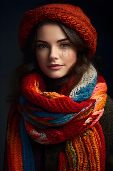 Hand knitted scarf uneven stitches mismatched colors symbolizing makers warmth and love, AI