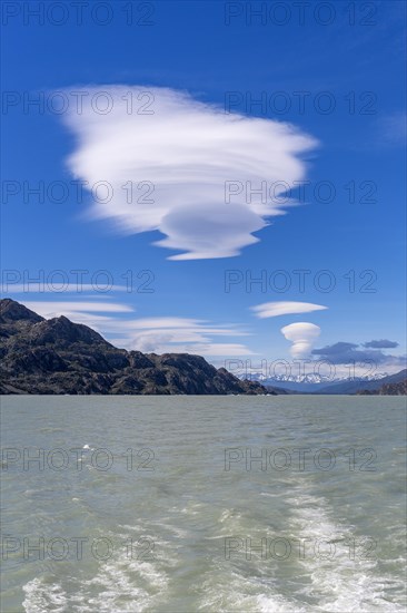 Boat trip, glacial lake, cloud, UFO, Lago Grey, Torres del Paine National Park, Parque Nacional