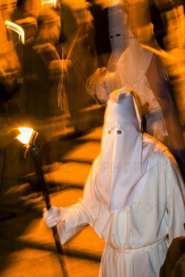 Penitents, Nazarenos, Semana Santa, Procession, Good Friday, Pollenca, Majorca, Balearic Islands,