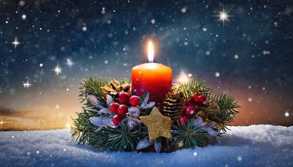 Ai generated, Advent wreath with burning candles, Christmas time, Christmas decoration, First