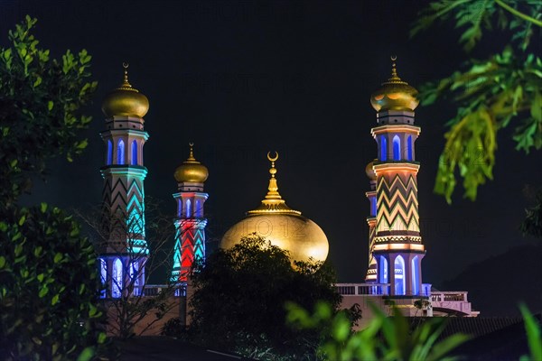 Mosque in Krabi, Muslim, Islam, church, religion, night shot, evening, illuminated, architecture,