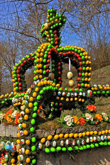 Easter fountain in Tiefenpoelz near Heiligenstadt, Bamberg district, Franconian Switzerland, Upper