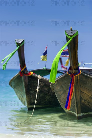 Longtail boat, fishing boat, wooden boat, boat, decorated, tradition, traditional, faith, cloth,