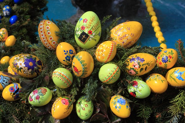 Detail of an Easter fountain in Franconian Switzerland, Bamberg district, Upper Franconia, Germany,