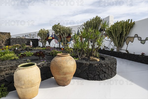 Garden in the inner courtyard of the Fundacion Cesar Manrique, Lanzarote, Canary Islands, Spain,