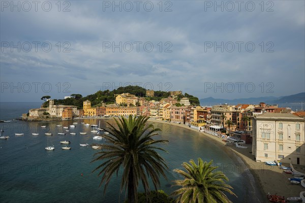 Village with beach and colourful houses by the sea, Baia del Silenzio, Sestri Levante, Province of