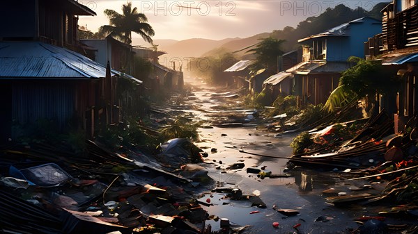 Hurricane aftermath community unites for cleanup, AI generated