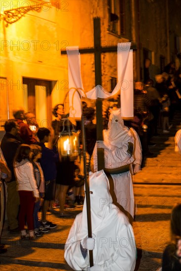 Penitents, Nazarenos, Semana Santa, Procession, Good Friday, Pollenca, Majorca, Balearic Islands,