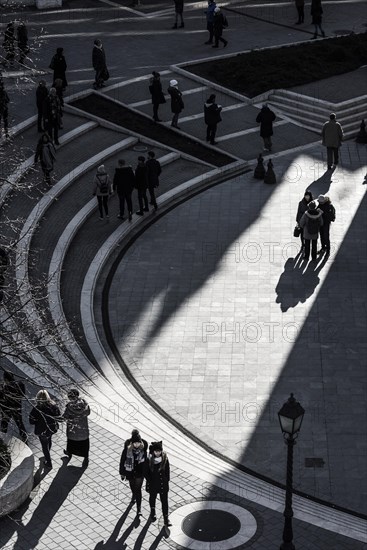 Sunlight floods the inner courtyard of the Fisherman's Bastion, travel, city trip, tourism, light,
